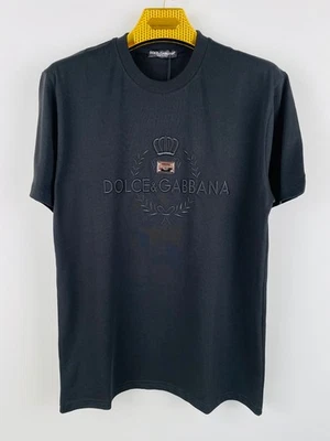 Dolce Gabbana Logo Embroidered Men's Cotton Black T Shirt Size : L - Image 1 of 4