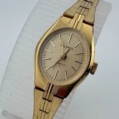 Vintage Helbros Quartz Watch Women Gold Tone Oval Analog New Battery 5.75" - Image 1 of 4