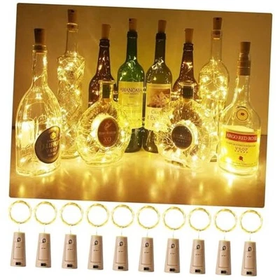  Pack de 10 Luces para Botella de Vino con Corcho, Luces de Navidad 20 LED 20LED Blanco Cálido Foto 1 de 4