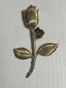 Broche prendedor vintage rosa tono dorado doble flor floral tallo hoja de colección para mujer’s - Imagen 1 de 7