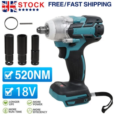 Cordless Brushless Impact Wrench Drill for Makita DTW285Z 18V LXT 1/2" 520Nm