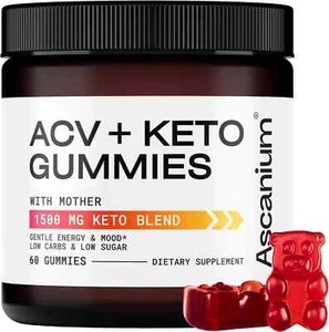 Ascanium ACV Apple Cider Vinegar + Keto 1500 mg Energy Mood 60 Gummies EXP 01/26 - Picture 1 of 2