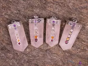 CHAKRA & ROSE QUARTZ Crystal Point Pendant - Birthstone Gemstone Jewelry, E1179 - Picture 1 of 10