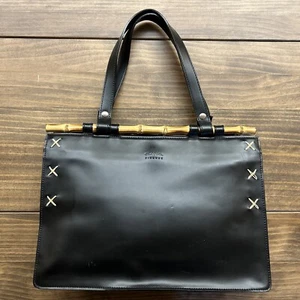 VINTAGE CLAUDIA FIRENZE ITALY LEATHER PURSE HANDBAG BLACK w BAMBOO Detail EUC - Picture 1 of 18