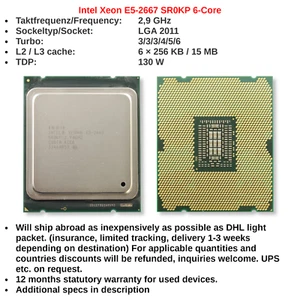Intel Xeon E5-2667 SR0KP 2,9 GHz LGA 2011 6-Core CPU Prozessor - Bild 1 von 3