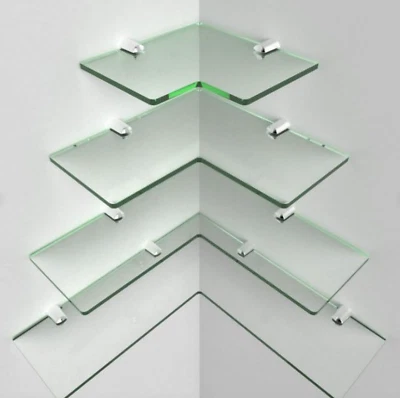 Moderna mensola ad angolo vetro acrilico scaffalature cromate incluse cascata - Immagine 1 di 3