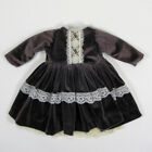 Vintage Doll Dress And Under Slip Charcoal Velvet With Lace Measures 10 Inches