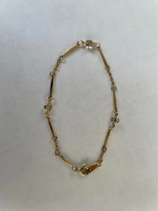 Delicate Avon Gold Tone Bar Chain Bracelet w/ Crystals (Vintage 1980s) - Picture 1 of 5