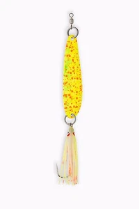 Salmon SpoonMcOmie's 3 1/4" "Chartreuse Fire" Glow Spoon w/Hoochie - Picture 1 of 2