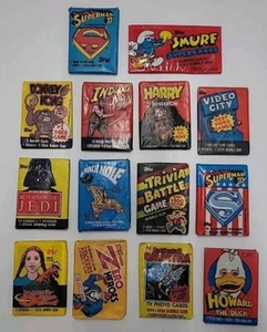 Lot of 14 Vintage 80s HTF SEALED Wax Packs Battlestar Superman Indiana Jedi - Picture 1 of 2