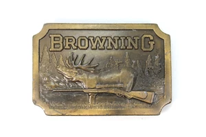 BROWNING Elch & Gewehr Messing Gürtelschnalle Jagd - Vintage 1977 GORGOEUS - Bild 1 von 9