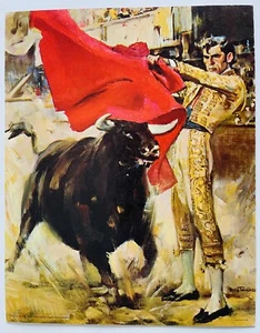 Vintage 11 x 14 Matador von Rico Tomaso Litho Druck Textur Karton Stierkämpfer - Bild 1 von 5