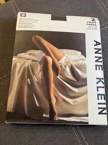 New Anne Klein LSheer Black Medium Control Top Pantyhose Reinforced Toes - Picture 1 of 13