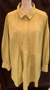 Motto Green 2X Button Tunic Top Pleated Front Blouse Pin Tuck Peasant - Picture 1 of 8