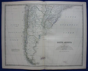 SOUTH AMERICA, ARGENTINA, PATAGONIA, CHILE, original antique map, Johnston, 1871 - Picture 1 of 4