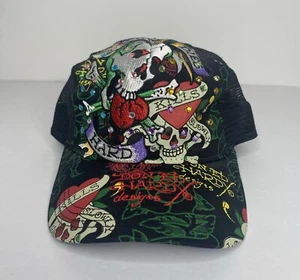 Ed Hardy LOVE DIES HARD Rhinestone Cap Snapback Mesh Trucker Hat Skull Bling - Picture 1 of 13