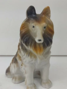 Statuina cane collie porcellana Giappone occupato vintage seduto 3,5" altezza x 3" lunghezza - Foto 1 di 9
