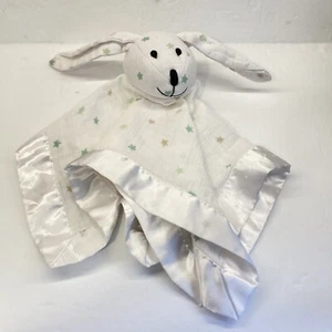 Aden Plüsch weiß Hase Kaninchen Lovey Sicherheitsdecke grün hellbraun Sterne Satinborte - Bild 1 von 10