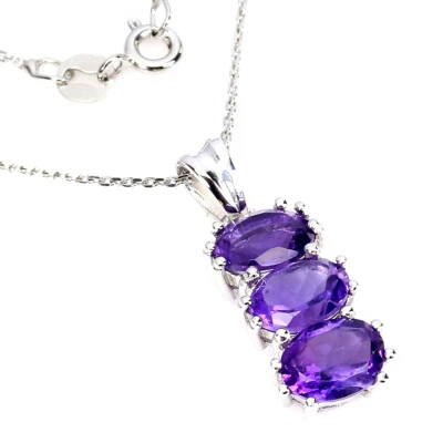 Collana In Argento Sterling 925 Con Ovale Di Ametista 8x6mm Gioiello - Immagine 1 di 4