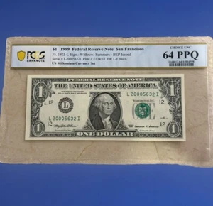 $1 1999 Federal Reserve Note San Francisco , signed Withrow !!!! US Millennium ! - Picture 1 of 2