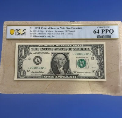 $1 1999 Federal Reserve Note San Francisco , signed Withrow !!!! US Millennium ! - Image 1 of 2