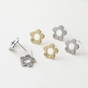 6pcs CZ Pave Flower Earring Post,Gold/Silver Floral Stud Earring,Clover Stud - Picture 1 of 8