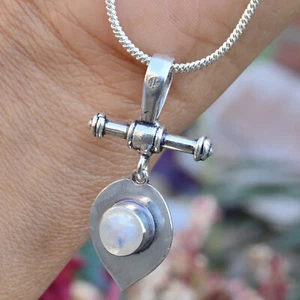 Rainbow Moonstone Gemstone Cross 925 Sterling Silver New Arrival Beauty Pendant - Picture 1 of 10