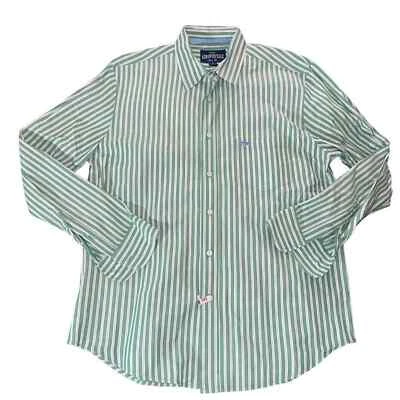 Camisa de vestir grande American Eagle de algodón con botones verde blanco a rayas para hombre Foto 1 de 3