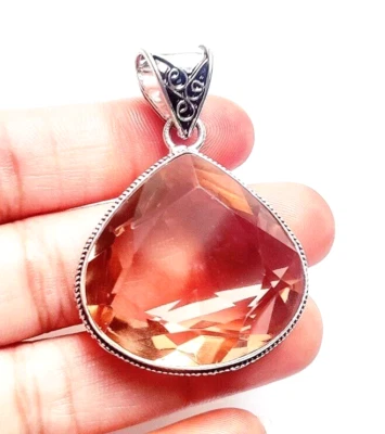 Colgante de joyería étnica de plata de ley 925 hecho a mano con piedras preciosas de morganita Foto 1 de 4