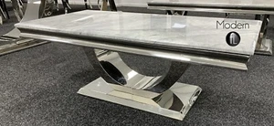 New Wave Coffee Contemporary Table With Grey Marble Top And Chrome Curved Base - Picture 1 of 11