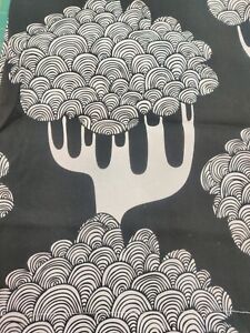 IKEA Remnant Black And White Swirl Trees Cotton Canvas 18" X 56" Remnant