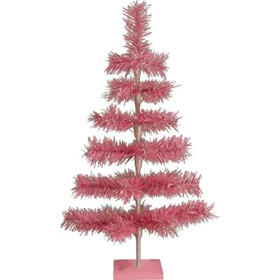 24in Pink and Silver Firework Tinsel Christmas Tree, Wood Metal Stand Included - Image 1 of 3