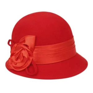 Women's Wool Felt Vintage Cloche Bucket Winter Hat with Satin Flower - Picture 1 of 9