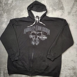 Harley Davidson Jacket Men 2XL Black Full Zip Skull Eureka Springs Pig Trail Y2K - Picture 1 of 11