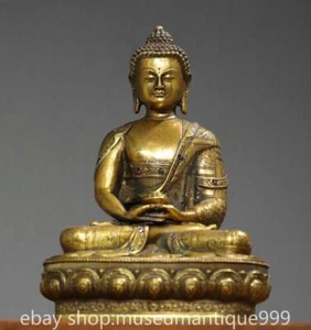 8" Antiguo Tíbet Cobre Dorado Budismo Shakyamuni Amitabha Buda Estatua Escultura - Imagen 1 de 9
