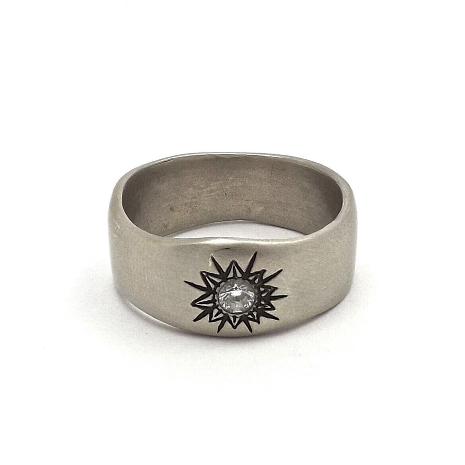 10k White Gold Solitaire Setting Ring Wavy Band Matte Finish Sundance Style - Image 1 of 4