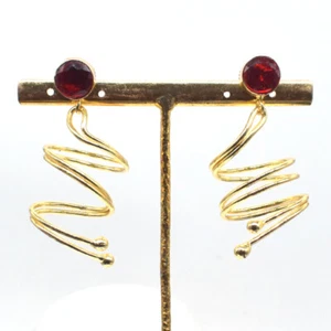 Elegant Red Garnet Swirl Earrings Gold Plated Fashion Jewelry Gift For Her G419 - Picture 1 of 5