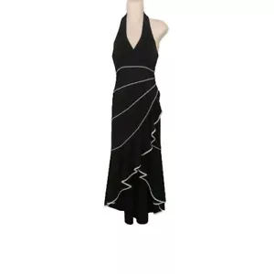 Niki by Niki Livas schwarz Stufen Neckholder hoch niedrig Rüschen Hoco Midikleid Gr. 4 Vintage - Bild 1 von 6