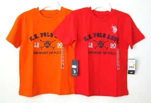Kid Boy 5/6 U.S.Polo Assn Short Sleeve T-Shirt Orange Red Spring Summer Top Tee - Picture 1 of 7