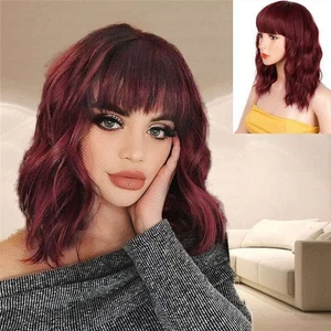 Curly Wig Women's Wigs with Bangs Cosplay Daily Bob Shoulder Length Party - Picture 1 of 10
