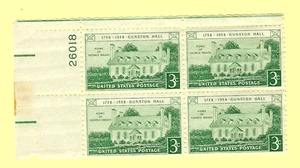 US SCOTT #1108 GEORGE MASON GUNSTOCK HALL 1958 3¢ - MINT 26018 - Picture 1 of 2