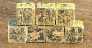 7 Antique Wooden Alphabet Blocks Animals Numbers Objects Vintage Toys B6 - Picture 1 of 6