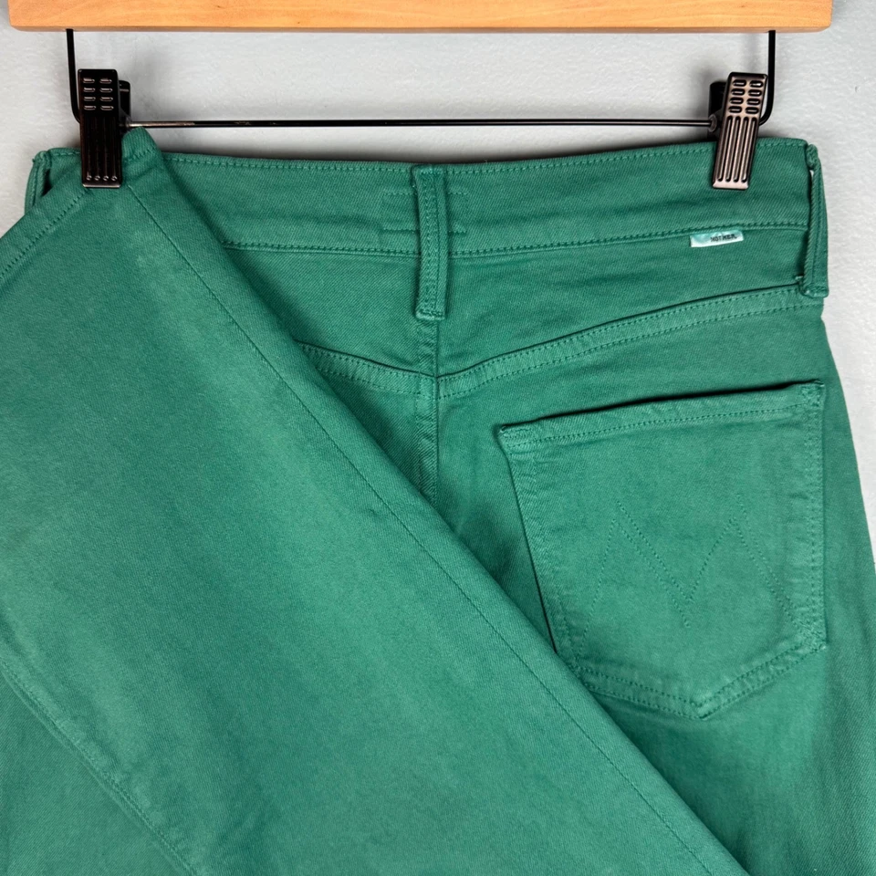 Pantalones de mezclilla Mother Rambler con cremallera al tobillo para mujer 27 verde tiro alto pierna recta 28" entrepierna Foto 1 de 4