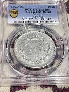 1920-M Mexico 🇲🇽 Un Peso - PCGS XF Details 💎! Selten 106 Jahre alt - Bild 1 von 4