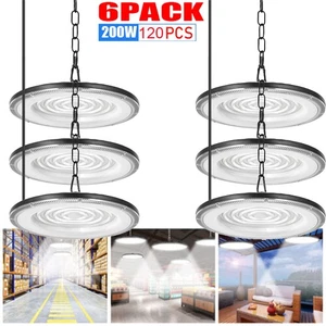 6 Pack 200W UFO Led High Bay Light Factory Warehouse Commercial Led Shop Lights - Picture 1 of 11
