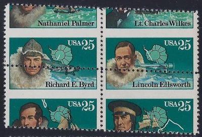 2386-2389a - Huge Angled Misperf Error / EFO Block 4 "Antarctic Explorers" MNH  - Image 1 of 2