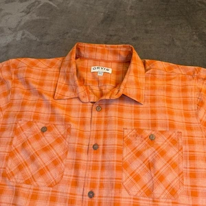 Orvis kariertes Kurzarm Hemd mit Knopfleiste orange klassisch Outdoor Herren XXL 2XL - Bild 1 von 10