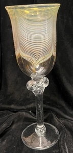 Signed Roland R Correia Iridescent Pulled Feather Art Glass Goblet, DD-5 - Picture 1 of 5