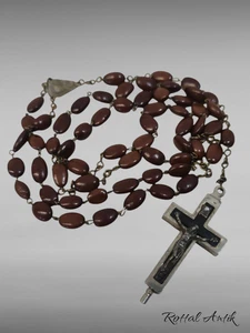 97252 Antique Roma RELIC ROSARY with Earth Fragments in Hinged Cross - Picture 1 of 3