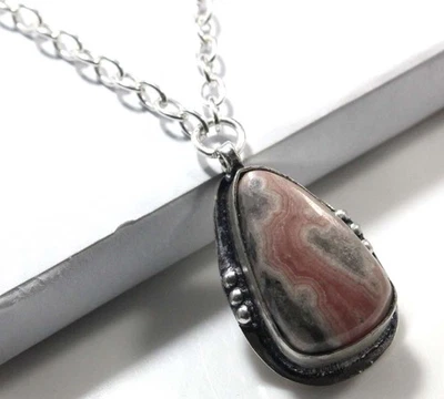 Приличный родохрозит 925 серебро покрытием ожерелье 19» превосходное ювелирных изделий GW - Изображение 1 из 3